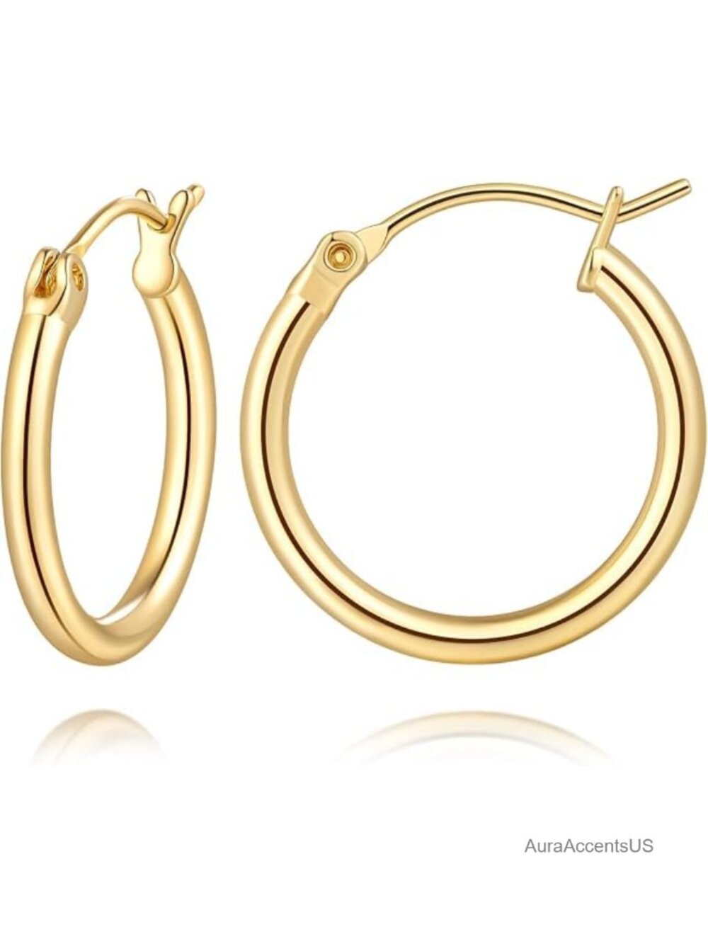 14K Gold Hoop Earrings for Women Cubic Zirconia Simple Design